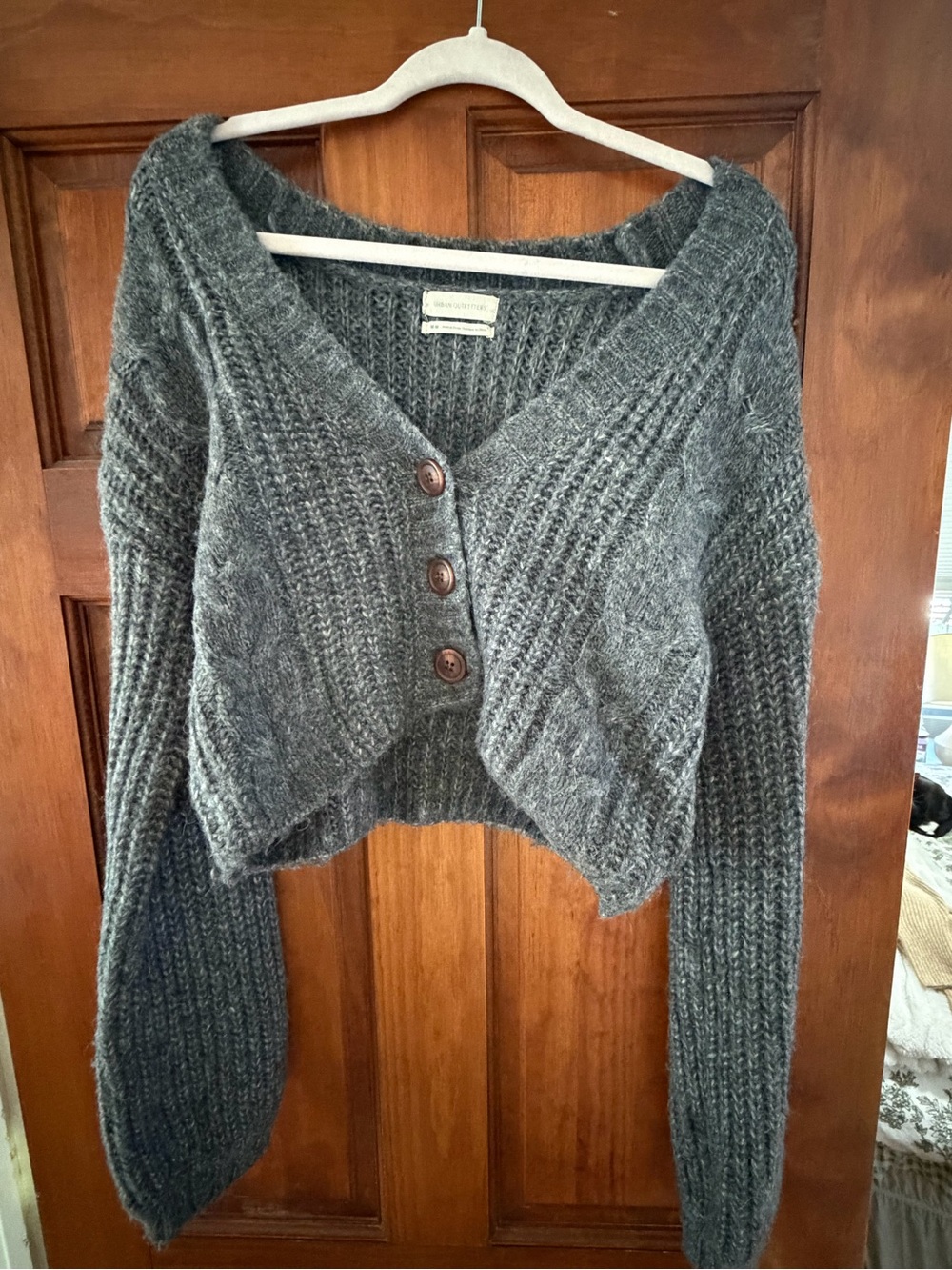 Urban Outfitters Charcoal Gray Cropped Cable-Knit Cardigan